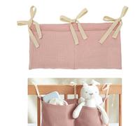 XYTAHDM Pochette de rangement pour berceau Organisateur de rangement pour bébé Organisateur de berceau avec 2 poches Sac de rangement à suspendre Organisateur de panier à couches en coton(Rose)