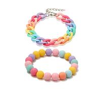 XYTDM Bracelet en résine multicolore léger à gros maillons pour femme avec perles multicolores, taille unique, Métal, pas de pierres précieuses
