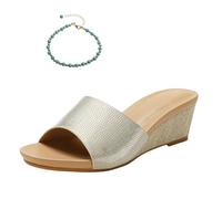 Xytraiihw Chaussons D'été Tendance pour Femmes, Sandales Compensées À Plateforme Et Bout Ouvert Grande Taille Confortables Et Décontractées À Talons Hauts pour Le Sport Et La Plage,d'or,36 EU