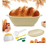 xyuayamz Banneton pour Pain Ovale Silicone, Panier à Pain Pliable, Panier de Fermentation Pain avec coupe-pâte, Brosse en Silicone, Fouet, Lame, Facile à Nettoyer et à Ranger(29cm, 5 Pièces, Beige)