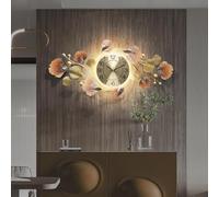 XYUERU Grande Horloge Murale décorative en métal avec Mouvement à Quartz Silencieux et Motif Feuille de Ginkgo 3D élégant, idéale for Le Salon, la Chambre ou Le Bureau.(79 * 36cm)
