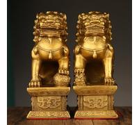 XYUERU Paire de Statues de Chien Fu en Laiton, Lions Gardiens Chinois for la Richesse et la Protection du Feng Shui, Figurines de décoration intérieure, Cadeau de crémaillère(10 * 6.5 * 3.5cm)