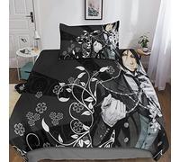 XYueww Black Butler Ensemble De Housse De Couette Imprimé 3D, Microfibre 3 Pièces Ensemble De Literie, Alois Trancy Housse De Couette, avec Taies d'oreiller Fermeture Éclair, Single(135x200cm)