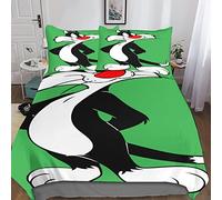 XYueww Sylvester Ensembles De Housse De Couette 3 Pièces, Looney Tunes Ensemble De Literie Imprimé 3D, Housses De Couette en Microfibre avec Taie d'oreiller,Double(200x200cm)