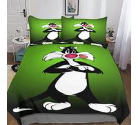 XYueww Sylvester Housse De Couette Imprimé 3D, Looney Tunes Housse De Couettes Microfibre 3 Pièces Parure De Lit, avec Fermeture Éclair - Taies d'oreiller,pour Junior Adult .Double(200x200cm)