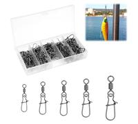 Xyvor 100 Pièces Emerillon Peche, Émerillons de Pêche Haute Résistance, Emerillon Peche Mer en Acier Inoxydable, Émerillon Roulant avec Snap de Côte, pour la Pêche en Mer (4# 6# 8# 10# 12#)