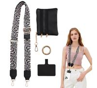 Xyvor Sangle de Téléphone à Bandoulière avec Pochette Zippée, 2 en 1 Détachable Bandouliere Telephone avec Pochette, Universelle Réglable Large Cordon Portable avec Poche (Noire, Imprimé Léopard)