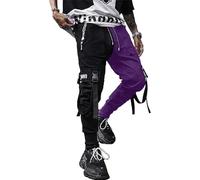 XYXIONGMAO Pantalon de Jogging pour Homme techwear Hip-hop Sarouel Streetwear Tactique, Noir et Violet, XX-Large