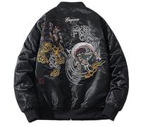 XYXIONGMAO Veste bomber Streetwear coupe-vent Techwear motif fantôme brodé vêtements veste de vol pour homme, noir, X-Large