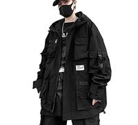 XYXIONGMAO Vêtements Gothiques Tactiques Cyberpunk Techwear Veste à Fermeture Éclair Coupe-Vent avec Capuche Streetwear Vestes pour Hommes, L