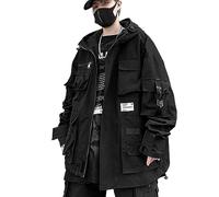 XYXIONGMAO Vêtements Gothiques Tactiques Cyberpunk Techwear Veste à Glissière Coupe-Vent avec Capuche Streetwear Vestes pour Hommes, Noir , XL
