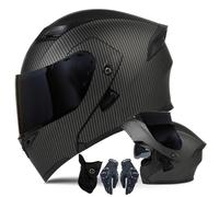 XYYYM Casque de Moto Intégral Hommes Femmes Casque Modulaire à Double Visière avec Gants et Protection Faciale, Homologué ECE Casque de Course Urbaine Cyclomoteurs Adultes, 57-64cm