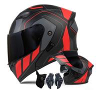 XYYYM Casque de Moto Intégral Hommes Femmes Casque Modulaire à Double Visière avec Gants et Protection Faciale, Homologué ECE Casque de Course Urbaine Cyclomoteurs Adultes, 57-64cm