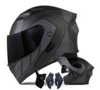 XYYYM Casque de Moto Intégral Hommes Femmes Casque Modulaire à Double Visière avec Gants et Protection Faciale, Homologué ECE Casque de Course Urbaine Cyclomoteurs Adultes, 57-64cm