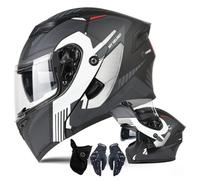 XYYYM Casque de Moto Intégral Hommes Femmes Casque Modulaire à Double Visière avec Gants et Protection Faciale, Homologué ECE Casque de Course Urbaine Cyclomoteurs Adultes, 57-64cm