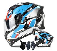 XYYYM Casque de Moto Intégral Hommes Femmes Casque Modulaire à Double Visière avec Gants et Protection Faciale, Homologué ECE Casque de Course Urbaine Cyclomoteurs Adultes, 57-64cm