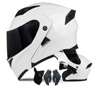XYYYM Casque de Moto Intégral Hommes Femmes Casque Modulaire à Double Visière avec Gants et Protection Faciale, Homologué ECE Casque de Course Urbaine Cyclomoteurs Adultes, 57-64cm
