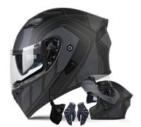 XYYYM Casque de Moto Intégral Hommes Femmes Casque Modulaire à Double Visière avec Gants et Protection Faciale, Homologué ECE Casque de Course Urbaine Cyclomoteurs Adultes, 57-64cm