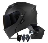 XYYYM Casque de Moto Intégral Hommes Femmes Casque Modulaire à Double Visière avec Gants et Protection Faciale, Homologué ECE Casque de Course Urbaine Cyclomoteurs Adultes, 57-64cm