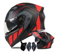 XYYYM Casque de Moto Intégral Hommes Femmes Casque Modulaire à Double Visière avec Gants et Protection Faciale, Homologué ECE Casque de Course Urbaine Cyclomoteurs Adultes, 57-64cm