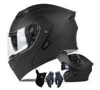 XYYYM Casque de Moto Intégral Hommes Femmes Casque Modulaire à Double Visière avec Gants et Protection Faciale, Homologué ECE Casque de Course Urbaine Cyclomoteurs Adultes, 57-64cm