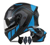 XYYYM Casque de Moto Intégral Hommes Femmes Casque Modulaire à Double Visière avec Gants et Protection Faciale, Homologué ECE Casque de Course Urbaine Cyclomoteurs Adultes, 57-64cm
