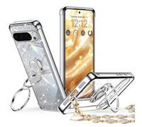 XYZ Coque pour Google Pixel 10 Pro XL avec support, coque de téléphone avec béquille à double anneau, femmes et filles, coque transparente à paillettes pour Google Pixel 10 Pro XL, argent