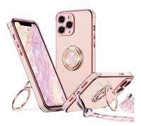 XYZ Coque pour iPhone 11 Pro Max, avec Double Anneau de Support Cœur, avec Lanière pour Filles et Femmes, Coque de Protection de Luxe Mignonne et Scintillante pour iPhone 11 Pro Max, Rose