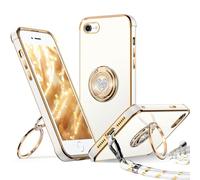 XYZ Coque pour iPhone 8/7/SE 2022/SE 2020, avec Double Anneau de Support Cœur, avec Lanière pour Filles et Femmes, Coque de Protection de Luxe Mignonne et Scintillante, Blanc