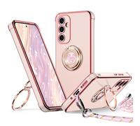 XYZ Coque pour Samsung Galaxy A34 5G, avec Double Anneau de Support Cœur, avec Lanière pour Filles et Femmes, Coque de Protection Luxe Mignonne et Scintillante pour Samsung A34 5G, Rose