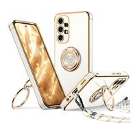 XYZ Coque pour Samsung Galaxy A53 5G, avec Double Anneau de Support Cœur, avec Lanière pour Filles et Femmes, Coque de Protection Luxe Mignonne et Scintillante pour Samsung A53 5G, Blanc