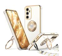 XYZ Coque pour Samsung Galaxy A54 5G, avec Double Anneau de Support Cœur, avec Lanière pour Filles et Femmes, Coque de Protection Luxe Mignonne et Scintillante pour Samsung A54 5G, Blanc