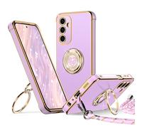 XYZ Coque pour Samsung Galaxy A55 5G, avec Double Anneau de Support Cœur, avec Lanière pour Filles et Femmes, Coque de Protection Luxe Mignonne et Scintillante pour Samsung A55 5G, Violet