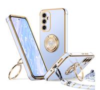 XYZ Coque pour Samsung Galaxy A55 5G, avec Double Anneau de Support Cœur, avec Lanière pour Filles et Femmes, Coque de Protection Luxe Mignonne et Scintillante pour Samsung A55 5G, Bleu