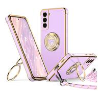 XYZ Coque pour Samsung Galaxy S22, avec Double Anneau de Support Cœur, avec Lanière pour Filles et Femmes, Coque de Protection Luxe Mignonne et Scintillante pour Samsung S22, Violet