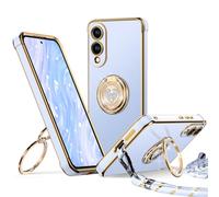 XYZ Coque pour Samsung Galaxy S25 Edge, avec Double Anneau de Support Cœur, avec Lanière pour Filles et Femmes, Coque de Protection Luxe Mignonne et Scintillante pour Samsung S25 Edge, Bleu