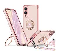 XYZ Coque pour Samsung Galaxy S25 Edge, avec Double Anneau de Support Cœur, avec Lanière pour Filles et Femmes, Coque de Protection Luxe Mignonne et Scintillante pour Samsung S25 Edge, Rose