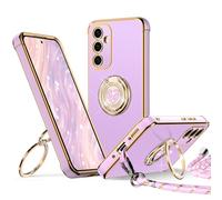 XYZ Coque pour Samsung Galaxy S25 Plus, avec Double Anneau de Support Cœur, avec Lanière pour Filles etmmes, Coque de Protection Luxe Mignonne et Scintillante pour Samsung S25 Plus, Violet