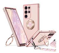 XYZ Coque pour Samsung Galaxy S25 Ultra, avec Double Anneau de Support Cœur, avec Lanière pour Filles etmmes, Coque de Protection Luxe Mignonne et Scintillante pour Samsung S25 Ultra, Rose