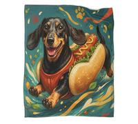 XyZpTqRwLmN Plaid Microfibre Chien Saucisse Impression 3D Toucher Polaire | 70×80inchdouceur microfibre léger chaleur canapé lit déco motif chien amusant couleurs vives entretien facile nomade