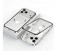 XZC Coque avec cadre en métal pour iPhone 17 Pro, pare-chocs fin en aluminium, dos mat semi-transparent, dissipation de la chaleur, support de charge magnétique sans fil (argent, pour iPhone 17 Pro)