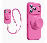 XZC Coque en silicone liquide pour iPhone 17 Pro Max, avec support pop-up, cordon bandoulière, compatible avec MagSafe, [protection complète de l'appareil photo] (rose, iPhone 17 Pro)