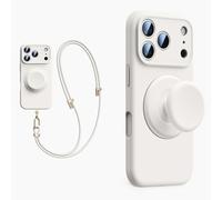 XZC Coque en silicone liquide pour iPhone 17 Pro Max, avec support pop-up, cordon bandoulière, compatible avec MagSafe, [protection complète de l'appareil photo] (blanc, iPhone 16)