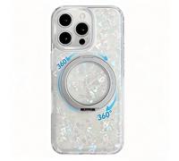 XZC Véritable coque Pearl pour iPhone 16 Pro avec support magnétique rotatif à 360°, compatible avec MagSafe, protection contre les chutes de 4,8 m, coque de téléphone mince translucide, magnifique et