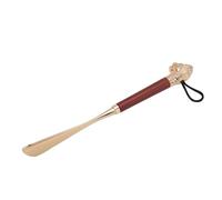 Xzcvalimn Lion Head Alloy Shoehorn, Long Metal Shoehorn with Lanyard, Ergonomic Curved Design for Easy Shoe Wearing, Handheld Alloy Shoehorn for Seniors, Brown Zinc Alloy Shoehorn with Wood