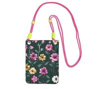 XZDAL Beau sac à bandoulière pour téléphone portable à motif de fleurs violettes, noir pour femme, tendance et réglable, léger pour un usage quotidien, Fuchsia, Taille unique