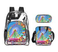 XZDAL Corlorful Park Sac à dos en PVC transparent Sac à déjeuner Trousse à crayons Léger pour Voyage Travail
