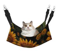 XZDAL Hamac doux et velouté pour chat Motif tournesols et papillons Taille L Réglable avec crochets métalliques Double face pour un confort ultime