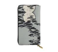 XZDAL Pine Tree Under The Moon Portefeuille long en cuir tendance avec emplacements pour cartes, poche pour espèces et section zippée pour pièces de monnaie
