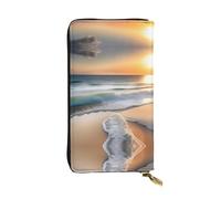 XZDAL Portefeuille long en cuir tendance Sunset Over The Waves avec emplacements pour cartes, poche pour espèces et section zippée pour pièces de monnaie